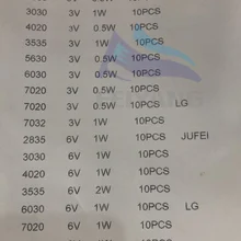 20 значений* 10 шт = 200 шт 1 Вт/0,5 Вт SMD светодиодный комплект 3 в/6 в 2835/3030/3535/4020/5630/6030/7020/7030/7032/холодный белый для ТВ подсветки бусин