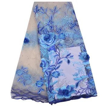 

African Lace Fabric 2019 High Quality Lace 3D Flower Lace Fabric Beautiful Applique Beads Lace For Wedding Dress S1279