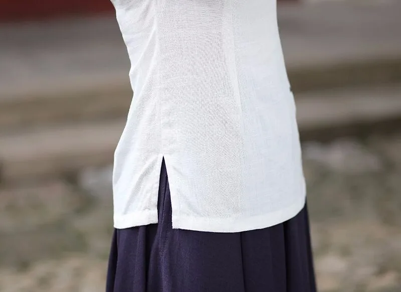Новое поступление, белые китайские женские рубашки Юбки, комплекты из хлопка и льна, костюм танга, размер S M L XL XXL XXXL 2619-1