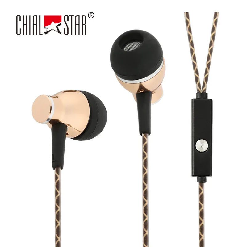 

3.5mm Headset HS-902 Ear-Hook Noise-Isolation Stereo Earbuds Headphones with Microphone Metallic Gold