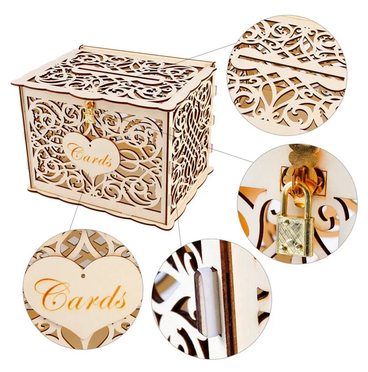 QIFU деревенская коробка для приглашения на свадьбу держатель для детского душа украшения винтажная коробка для карт с замком коробка деревянные коробки для подарков для дня рождения