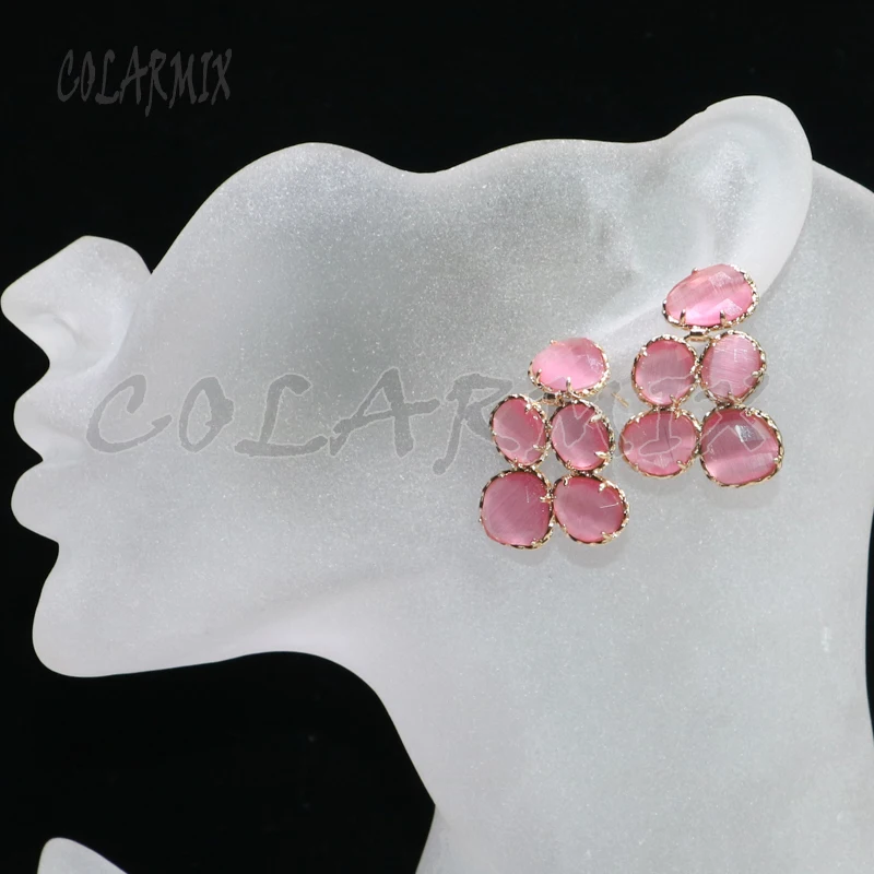 

4 Pairs Faceted cat eye stone earrings Mix color stone earrings wholesale stone earrings Fashion jewelry gift for lady 9178