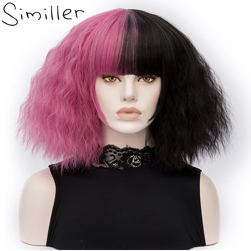 Similler 14 Hot Pink Blonde Two Tones Short Kinky Curly Women