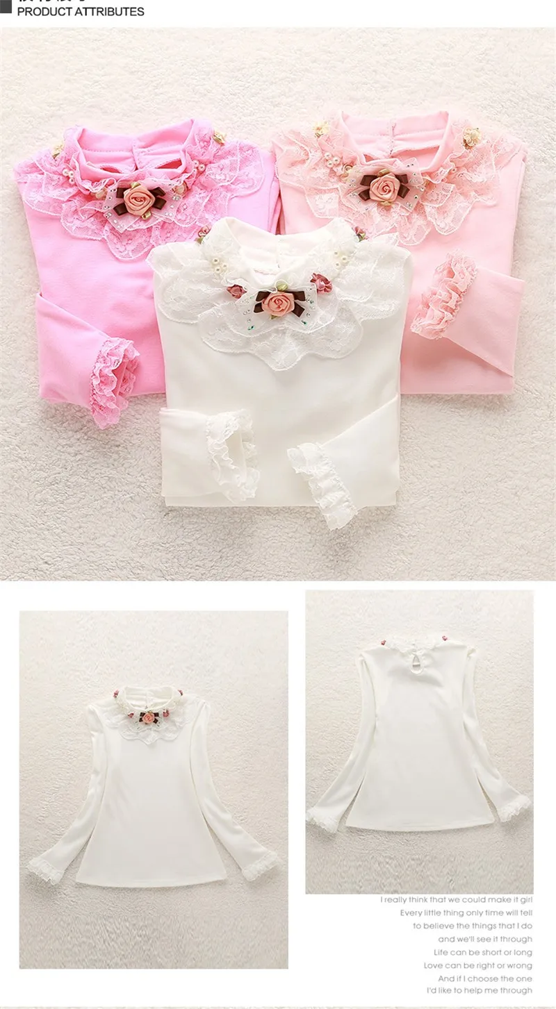 Весенне-осенние блузки для девочек; хлопковые кружевные топы для малышей; детская одежда; Infantil; повседневная детская одежда с длинными рукавами; От 2 до 13 лет