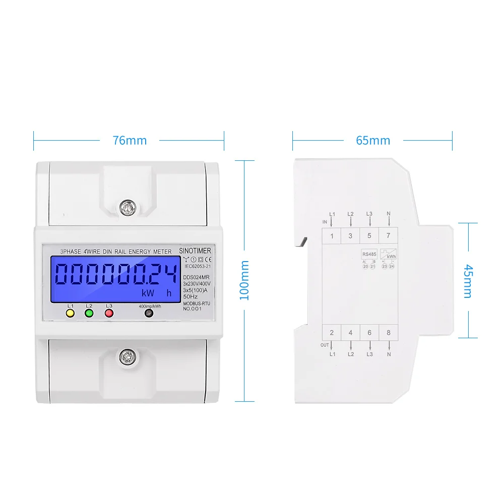 Многофункциональный RS485 Modbus 3 фазы 4 провода электронный ваттметр Потребляемая Мощность счетчик энергии 5-80A 380 В переменного тока 50 Гц подсветка