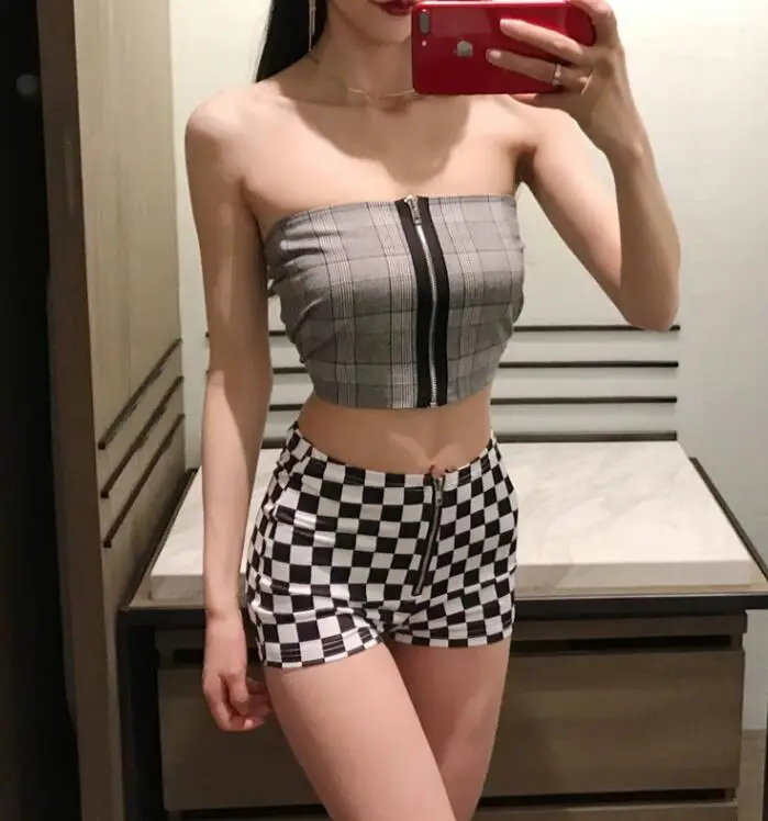2018 летние клетчатые женские шорты на молнии с высокой талией|women high waist shorts|waist
