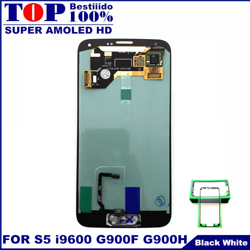 

AMOLED LCD Touch Digitizer Screen For Samsung Galaxy S5 i9600 G900 Mobile Phone LCDs Full Assembly Replacement - White and Black