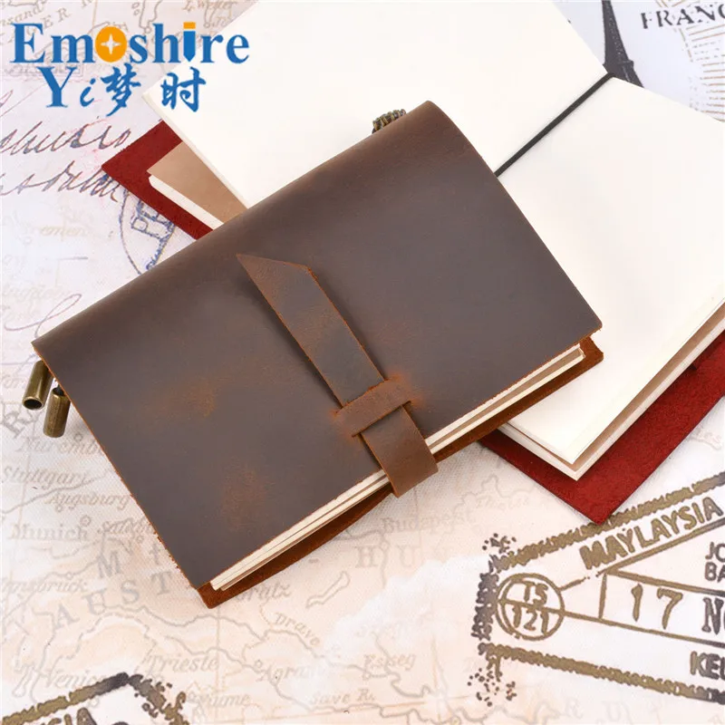 Emoshire New travel notebook retro insert terms leather notebook manual loose-leaf book crazy horse leather diary (5)