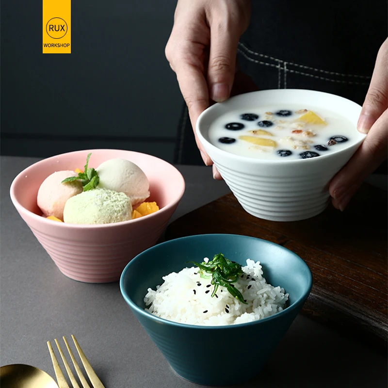 

RUX WORKSHOP Nordic style Ceramic Bowl Dinner dessert salad bowl Eco-friendly Ice Cream Bowls Creative Fruit 8 colors