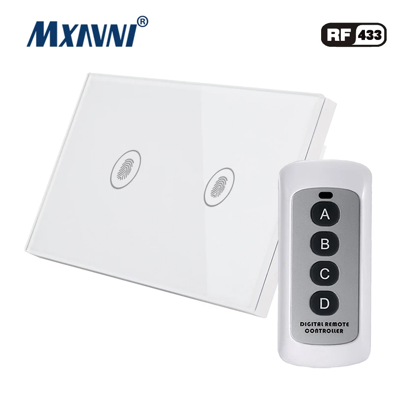 

MXAVNI US Standard Remote Control Switch 2 Gang 1 Way ,RF433 Smart Wall Switch, Wireless remote control touch light switch