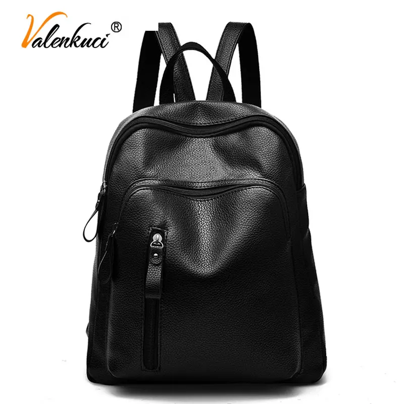 

women's backpacks women leather backpacks solid school bag for teenagers girls black student book bags mochila escolar BD-207