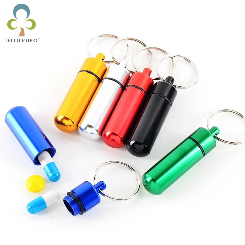 2Pcs Portable Travel Pill Box WaterProof Mini Keychain Tablet Pill