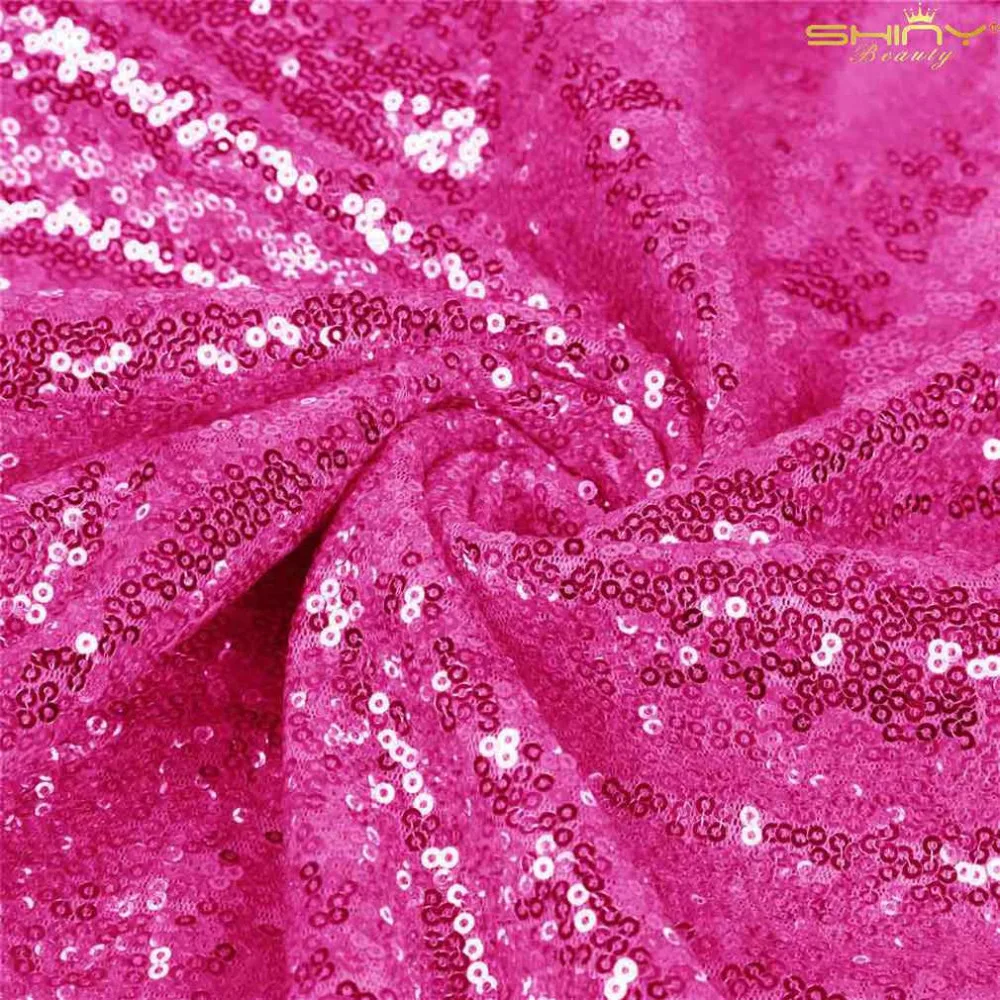 

ShinyBeauty 3yard Hot Pink Sparkly Embroidered Mesh Lace Sequin Fabric For Clothes/Events Christmas Decoration-H927K