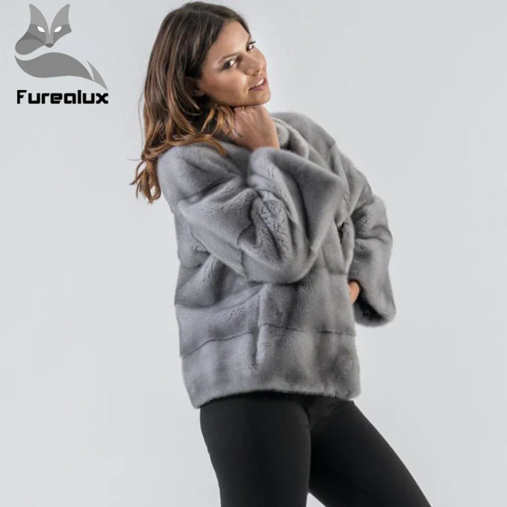 Куртка Furealux женская из натурального меха норки короткая модная шуба с воротником