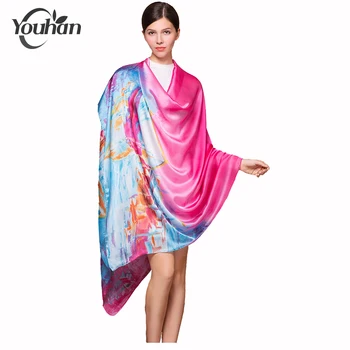 

YOUHAN 2020 New Fashion Silk Women Big Scarf Autumn Winter Printed Sunscreen Beach Female Ladies Scarves Travel Pashmina Shawl