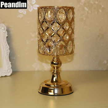 

PEANDIM European Style Metal Furniture Wedding Centerpieces Hotel Decorations 25cm Gold Candle Lantern K9 Crystal Candlestick