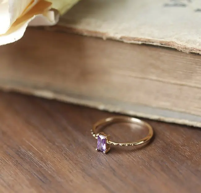ZHOUYANG кольцо для женщин, корейский стиль, квадратный фиолетовый кубический цирконий, светильник, желтое золото, модное ювелирное изделие, подарок для девочек KBR011