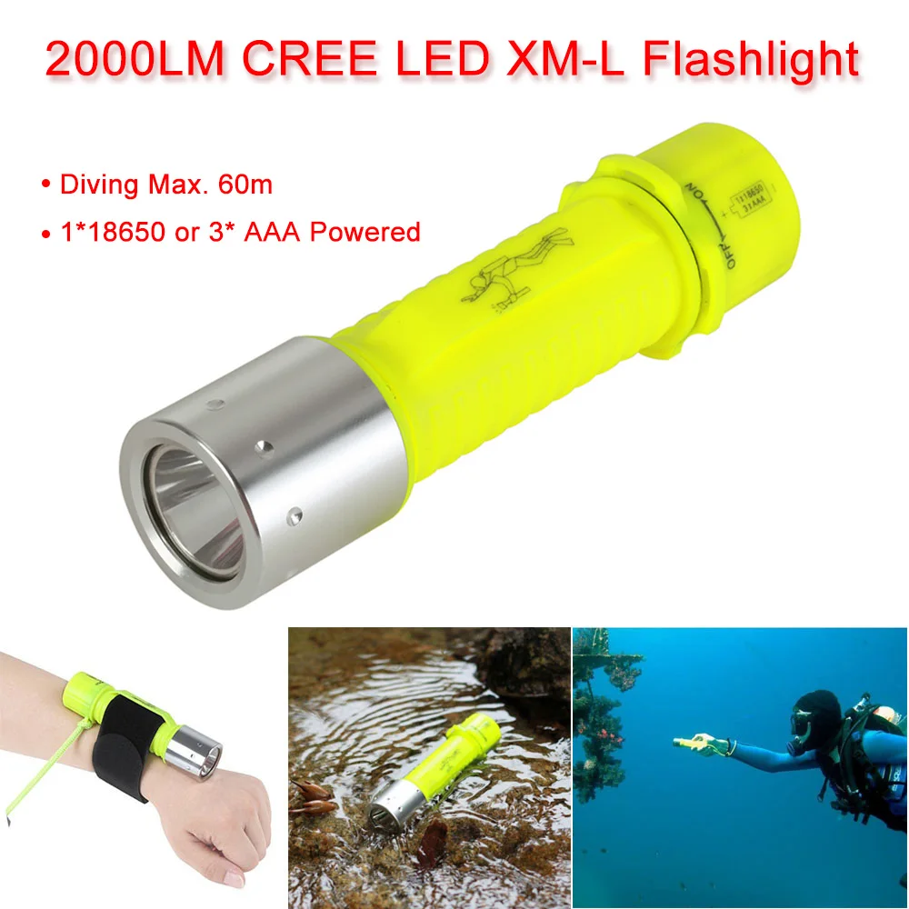 2000LM CREE XM L T6 LED Submarine Light Anti slip Waterproof 18650