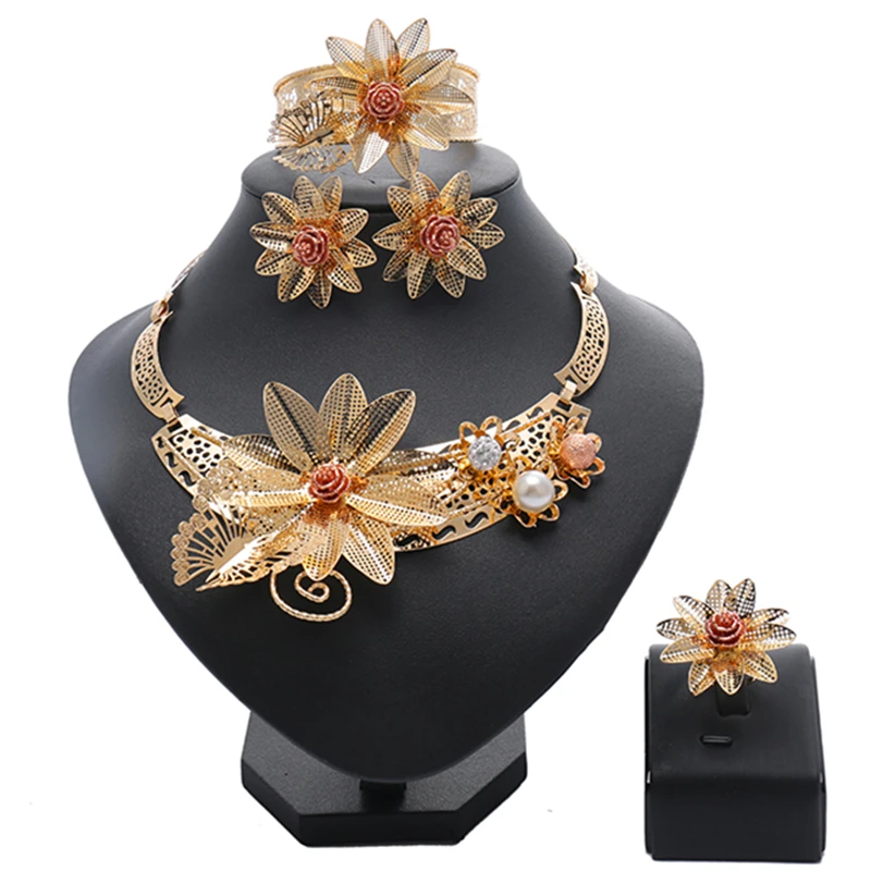 Fashion African Jewelry sets Brand Dubai gold color Crystal Jewelry sets Wholesale Bridal
