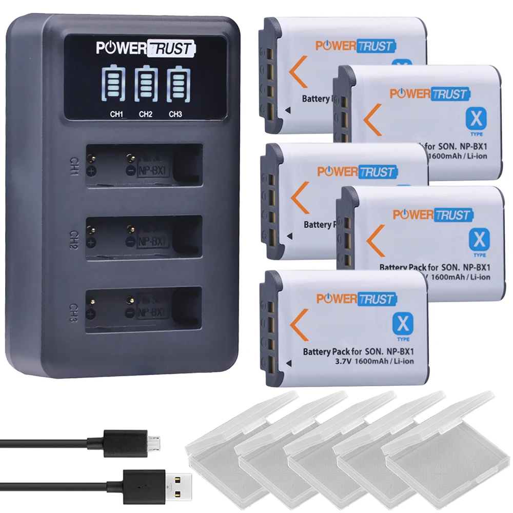 Батарея NP BX1 5 шт. 1600 мА/ч аккумулятор NPBX1 светодиодный 3 порта USB зарядное