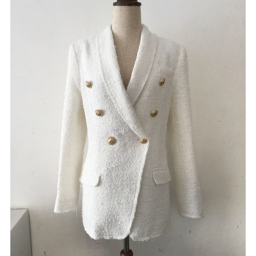 Qualité Châle Tweed Veste Boutons Surcoat Blazer Supérieure Manteau Breasted Lion Sur Designer Gland Col Double Femmes Simple Dame rrqzTS