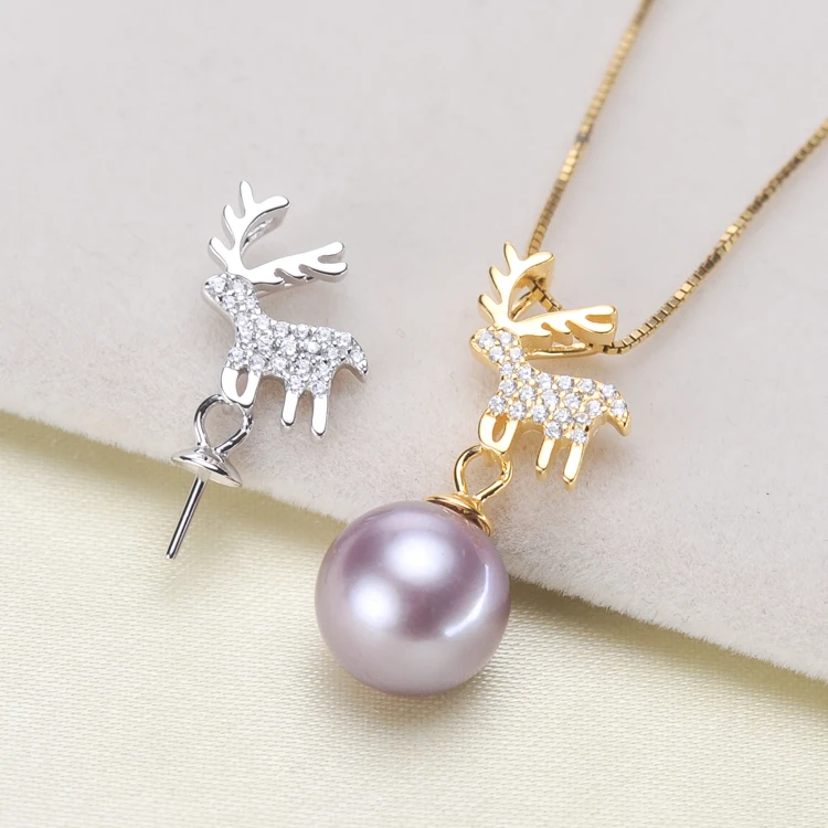 

Christmas Deer 925 Sterling Silver Pearl Pendant Classical Necklace Pendant Setting Findings Parts Fittings Women Accessories