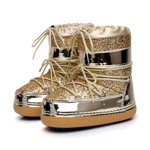 Cuculus/зимние ботинки; Зимние ботильоны; женская обувь; теплые ботинки на меху; женская повседневная обувь размера плюс; нескользящая обувь на платформе с золотым украшением - Цвет: Gold Boots