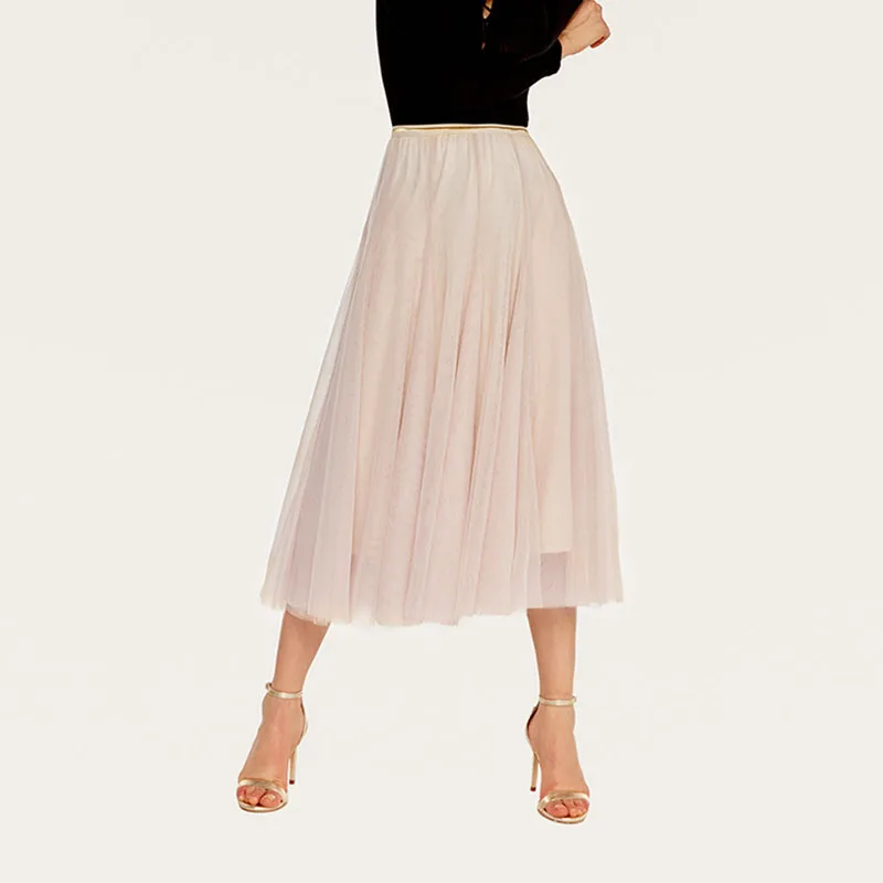 

2019 Spring and Summer New Skirt Europe and America High Waist Big Swing Mesh Half Skirt A-Line Mid-Calf