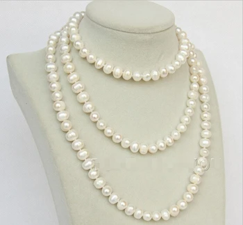 

Free shipping@@@@@ 47" 10mm baroque white near round cultured pearl necklace E2537A72