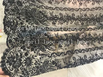 

5YARDS top002# new black best quality beads sequin embroidery tulle mesh lace fabric for bridal wedding gown dress party /sawing