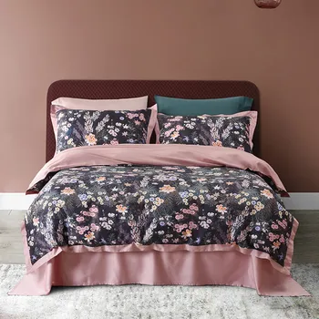 

CHAUSUB Luxury Bedding Set 4PCS Europe Duvet Cover Set 60S Satin Egyptian Cotton Flat Sheets King Queen Size Silk Bedding