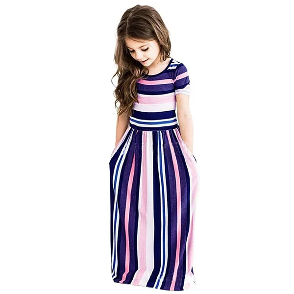 Длинное платье для девочек; повседневные пляжные вечерние Макси-платья в богемном стиле с карманами; Повседневный Сарафан; пляжная одежда; Платья с цветочным принтом для девочек - Цвет: Purple