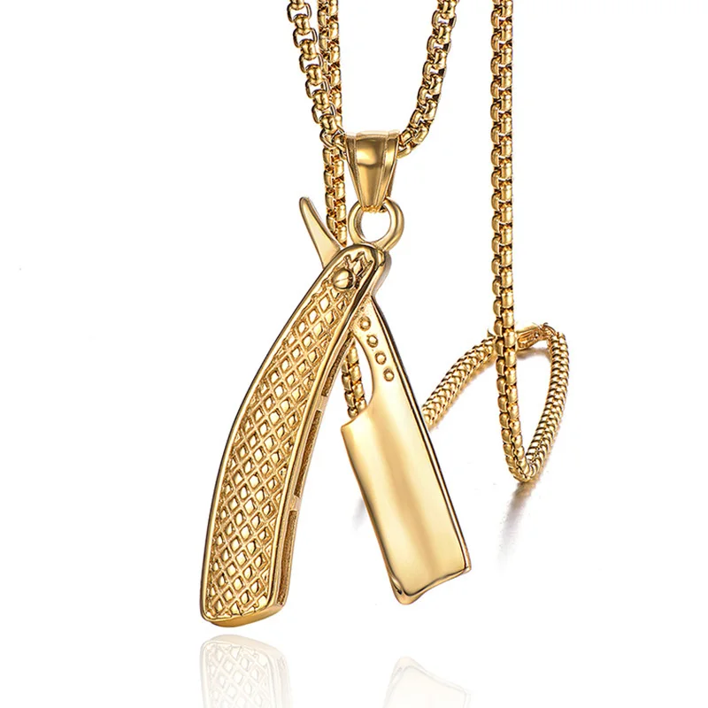 

Hip Hop Rock Titanium Stainless Steel Shaver Pendants Necklace for Men Barber Jewelry Gold Silver Color