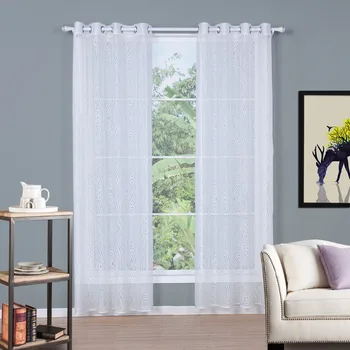 

SunnyRain 1-Piece White Burnout Geometric Sheer Curtains For Living Room Window Curtain For Bedroom Drapes Top With Eyelet