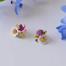 Francia Esmalte Esmalte Pendiente de la Flor Para Las Mujeres Estilo de La Flor Pendientes de Cristal de Flores Único Noble Joyería Prom Party