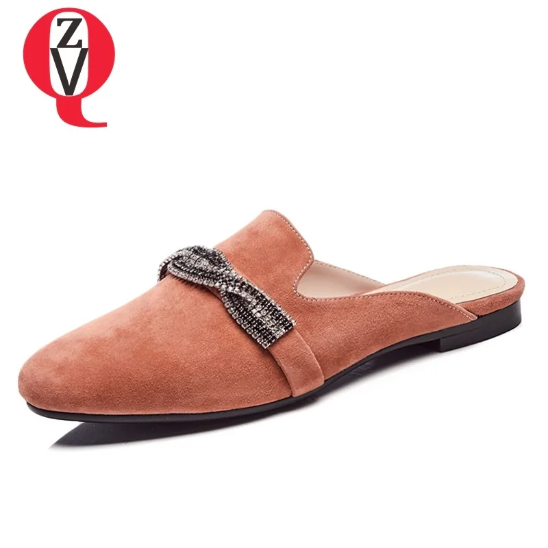 

ZVQ shoes woman summer newst concise casual kid suede women slippers outside comfortable round toe crystal three colors shoes