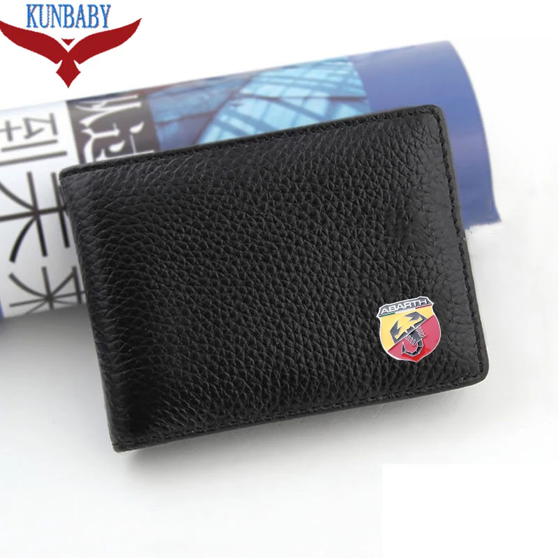 

KUNBABY Black Leather Car logo Bag Card Package Driver License For ABARTH