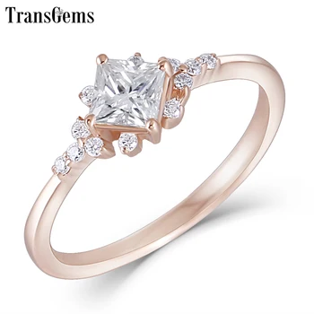 

TransGems 14K Rose Gold 4mm F Color Princess Cut Moissanite Engagement Ring Dailywear Wedding Ring Fine Jewelry