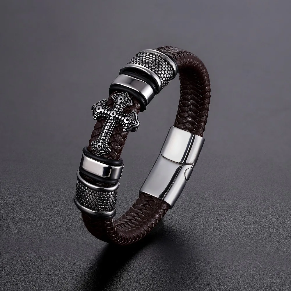 

Men's Bracelet 316L Stainless Steel Bracelet Classic Multilayer Handmade Leather Chain Braid New Magnetic Buckle Men's Bracelet