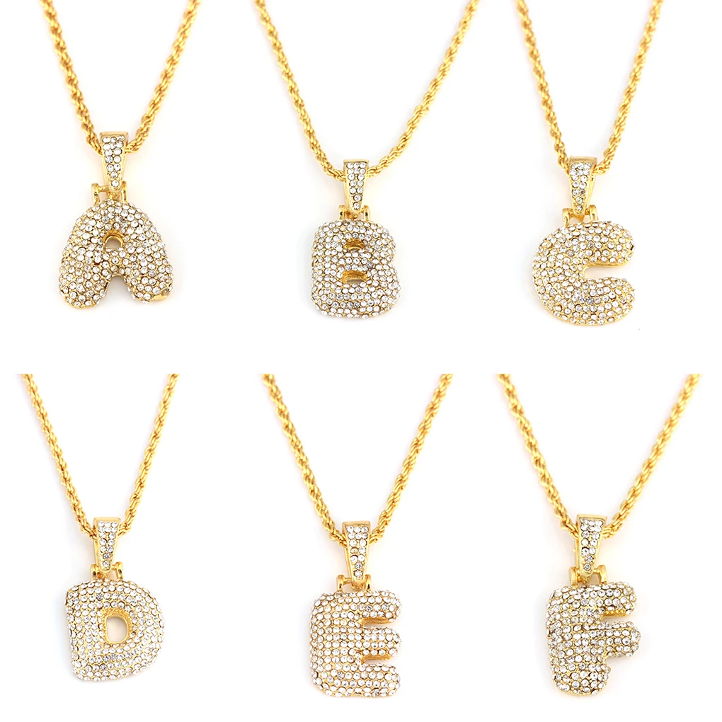 

Hip Pop Personalized Initial A-Z Letter Necklace Rhinestone Studded Alloy Character Neck Pendant Accessories