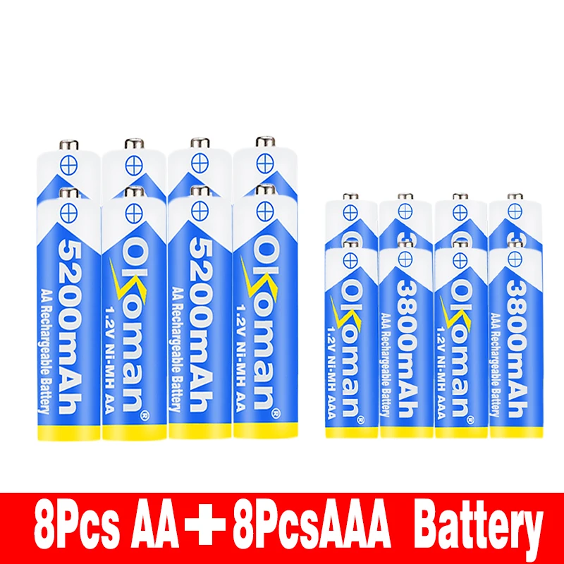 Okoman Высокое качество 5200 мАч NI MH AA Аккумуляторы+ AAA батарея 3800 мАч перезаряжаемая батарея NI-MH 1,2 В AAA батарея - Цвет: Белый