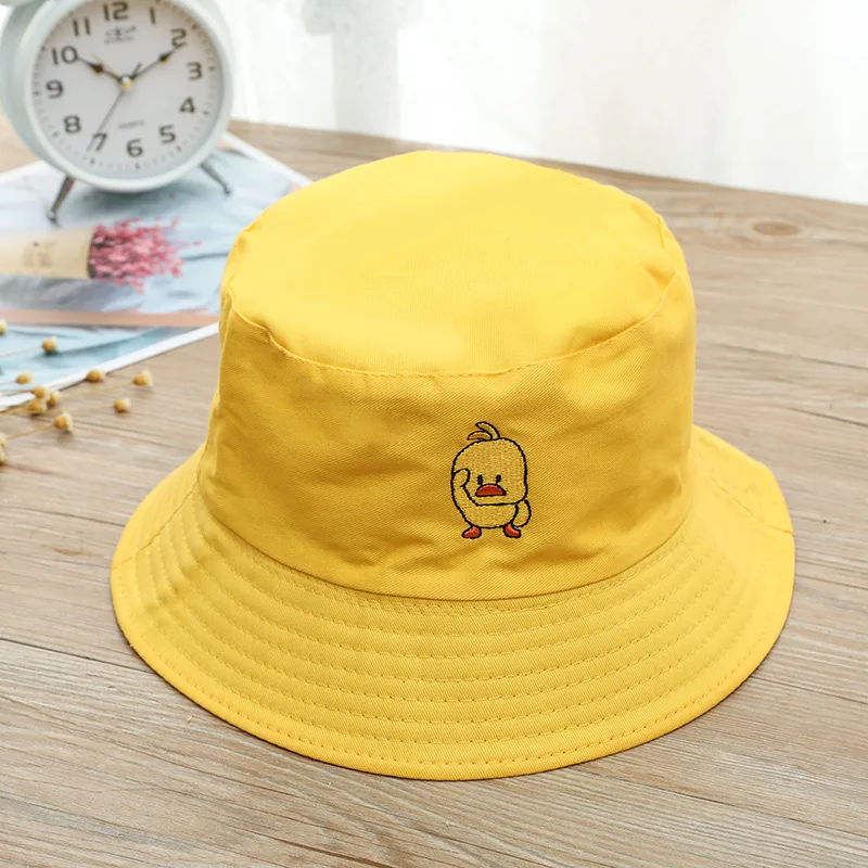 Новая хлопковая Повседневная Милая двухсторонняя шляпа в стиле Харадзюку с изображением маленькой желтой утки для рыбалки в стиле хип-хоп, летняя Панама, детская шляпа