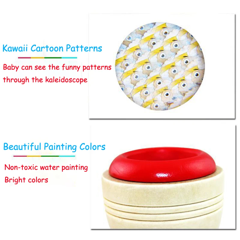 Mini Colorful Wooden Magic Kaleidoscope Kids Classic Toys Polyprism Kaleidoscope Glasses Fun Educational Toys for Children Baby