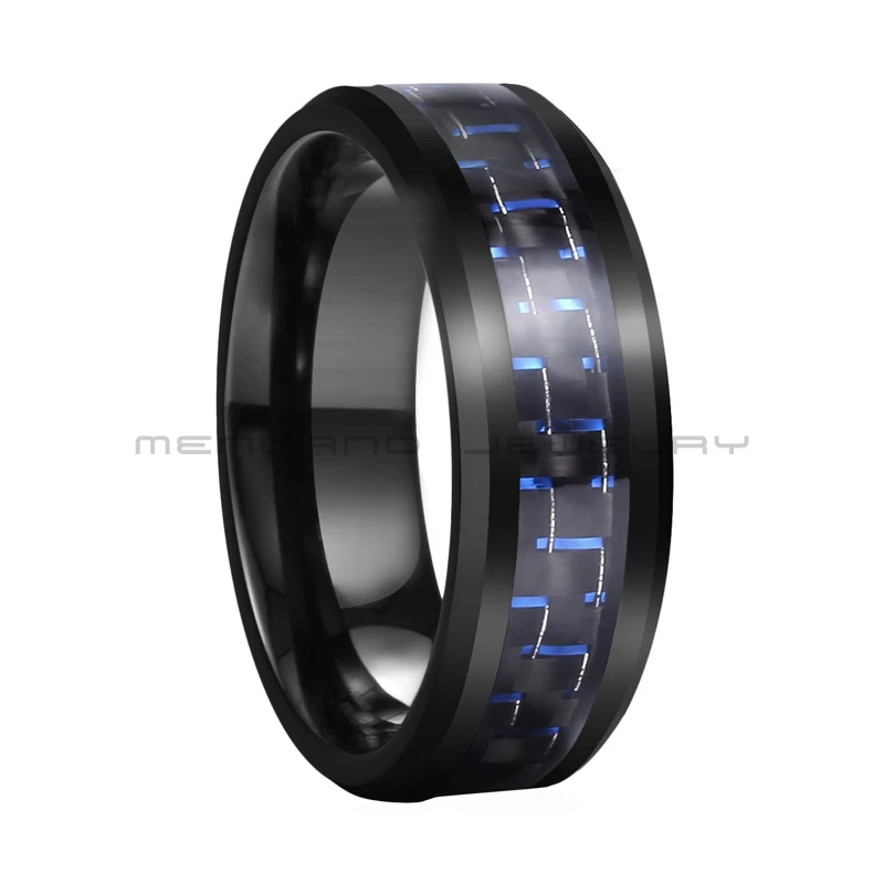 Черный Мужской Перстень Вольфрам обручальное кольцо с черный+ синий углеродного волокна инкрустация высокое качество