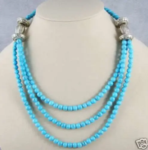 

FREE SHIPPING>>@> Fast > Beautiful Tibet silver 6mm turquoise beads necklace NEW