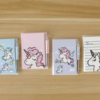 

Cute Cartoon Unicorn with a Pen Memo Pad Kawaii Sticky Notes for Kids Gift Notepad School Notebook Office Stationery Bookmarks