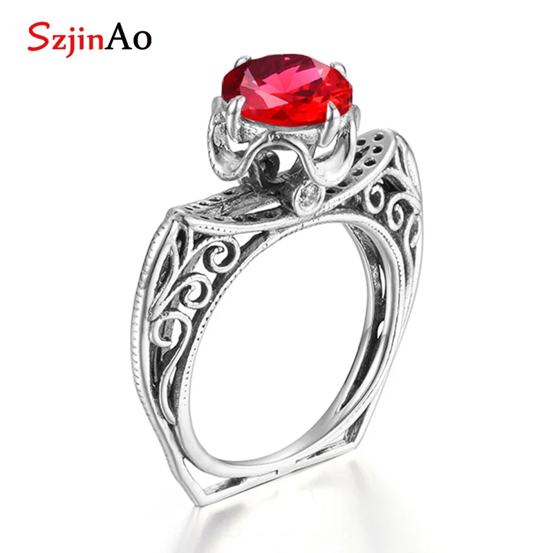 

Szjinao wholesale round bud shape 925 sterling silver ring July birthstone vintage wedding engagement jewelry for women gift