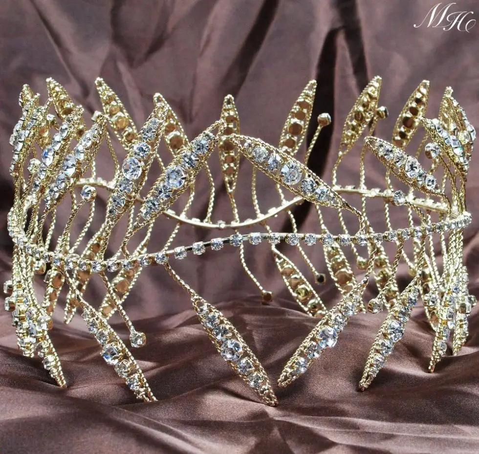 Ancient Greek Wreath Tiaras Crowns 4" Rhinestones Crystal Gold Plated