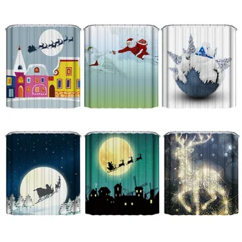 

11.11 Waterproof Shower Curtain Fabrics Creative Polyester Bathtubs Curtains Printed Christmas Theme Curtains For Bathtubs Room