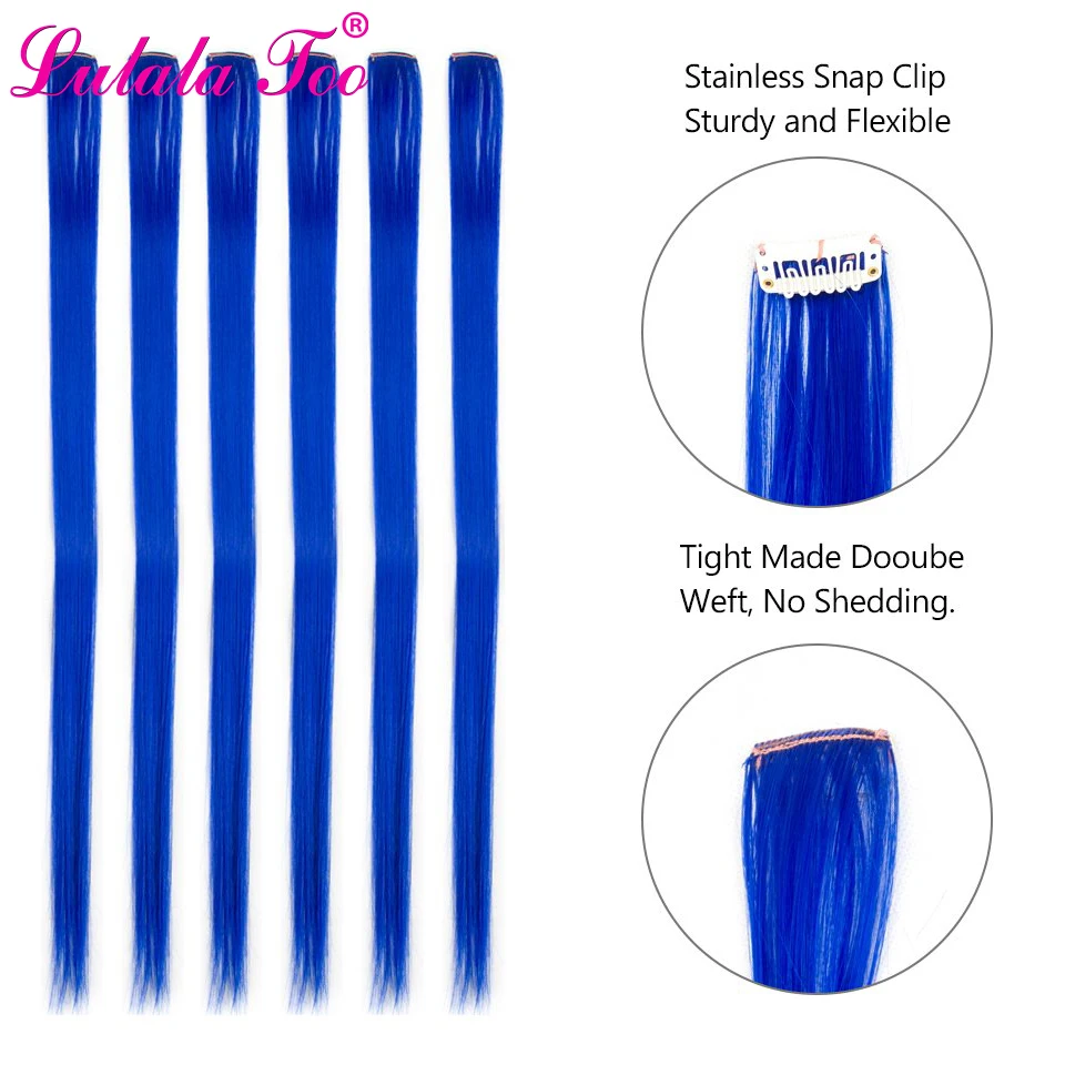 Clip in One Piece Hair Extensions 50cm 20inch Long Synthetic Straight Fake Hair Clip On Hair Pieces Women Girls Pink Purple Blue